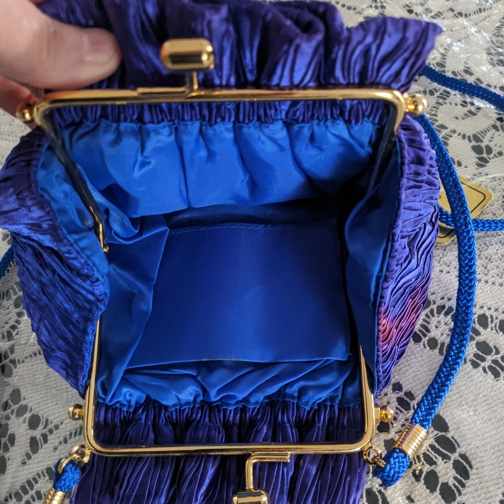 Vintage Retro Rare Crossbody Bag Purse Purple Blue Satin Cosplay Costume - Picture 3 of 10